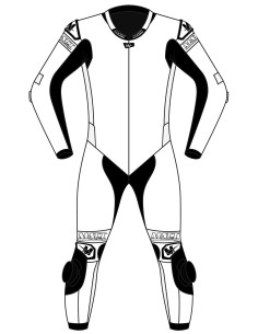 Motorcycle suit in cowhide or kangaroo leather, customizable, airbag and integrated airbag compatible. FFM FIM approved