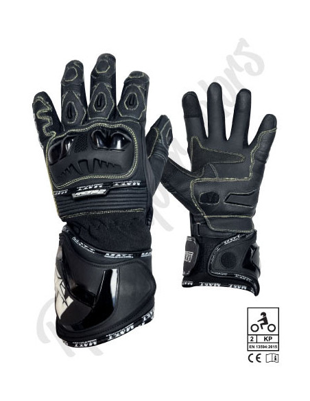 gants moto sport noir en cuir ; gants moto ; pour route ; finition kevlar