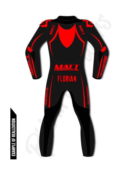 Motorcycle suit in cowhide or kangaroo leather, customizable, airbag and integrated airbag compatible. FFM FIM approved