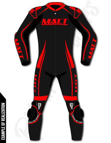 Motorcycle suit in cowhide or kangaroo leather, customizable, airbag and integrated airbag compatible. FFM FIM approved