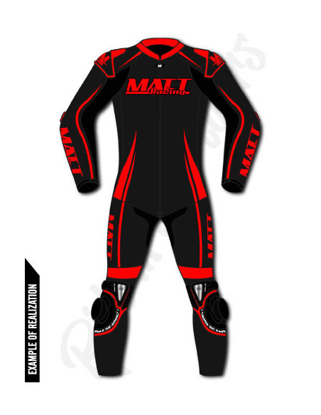 Motorcycle suit in cowhide or kangaroo leather, customizable, airbag and integrated airbag compatible. FFM FIM approved