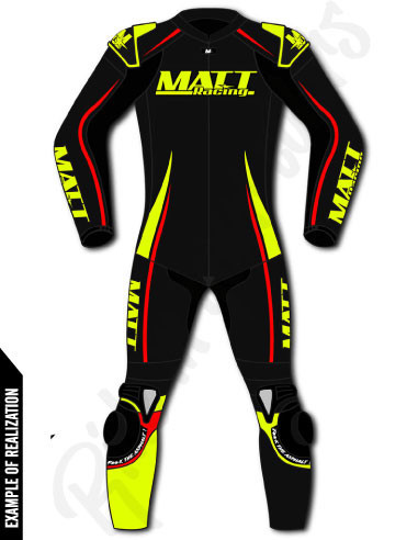 Motorcycle suit in cowhide or kangaroo leather, customizable, airbag and integrated airbag compatible. FFM FIM approved