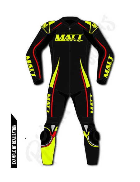 Motorcycle suit in cowhide or kangaroo leather, customizable, airbag and integrated airbag compatible. FFM FIM approved