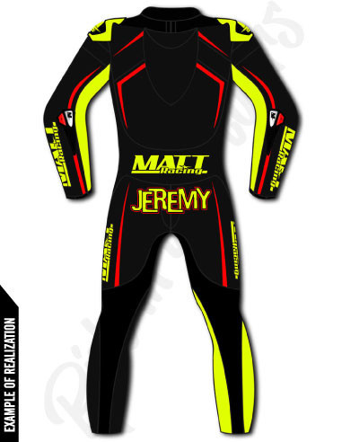 Motorcycle suit in cowhide or kangaroo leather, customizable, airbag and integrated airbag compatible. FFM FIM approved