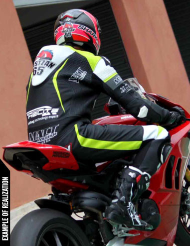 Combinaison moto en cuir de vache ou en cuir de kangourou, personnalisable, compatible airbag et airbag intégré. Validé FFM FIM