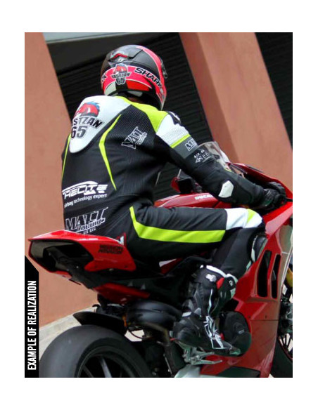 Combinaison moto en cuir de vache ou en cuir de kangourou, personnalisable, compatible airbag et airbag intégré. Validé FFM FIM