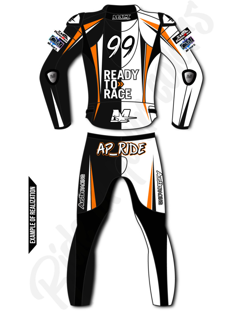 100% customizable ROAD GP motorcycle leather suit, 2 pièces