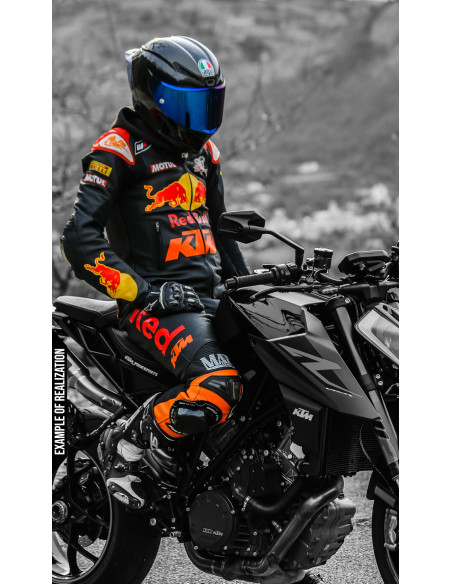 Motorcycle suit in cowhide or kangaroo leather, customizable, airbag compatible in&motion