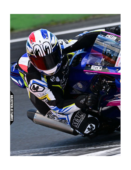 Customizable motorcycle suit made of cowhide or kangaroo leather, airbag-compatible. FIM certified