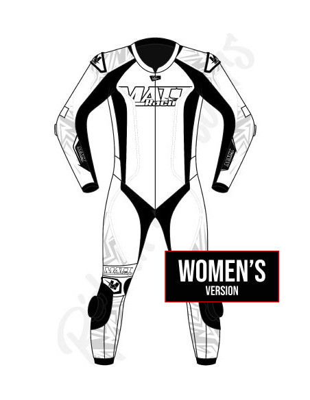 Customizable motorcycle suit made of cowhide or kangaroo leather, airbag-compatible. FIM certified
