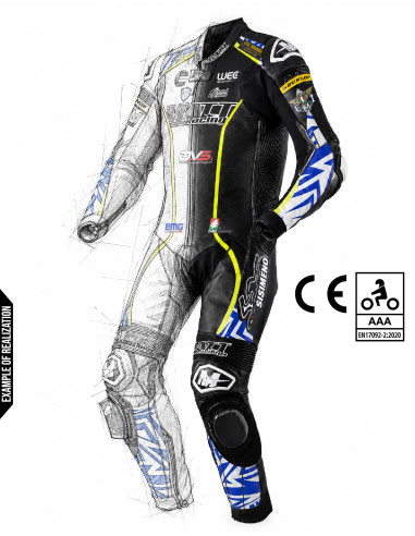 Combinaison moto en cuir de vache ou en cuir de kangourou, personnalisable, compatible airbag et airbag intégré. Validé FFM FIM
