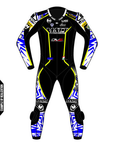 Customizable motorcycle suit made of cowhide or kangaroo leather, airbag-compatible. FIM certified