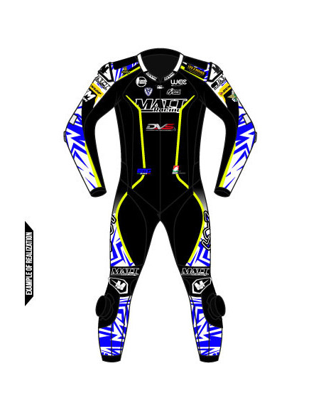 Customizable motorcycle suit made of cowhide or kangaroo leather, airbag-compatible. FIM certified
