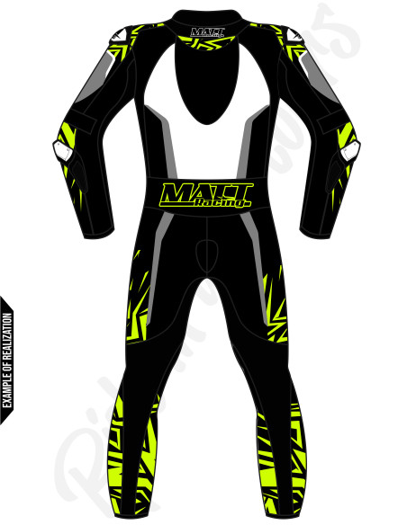 Customizable motorcycle suit made of cowhide or kangaroo leather, airbag-compatible. FIM certified