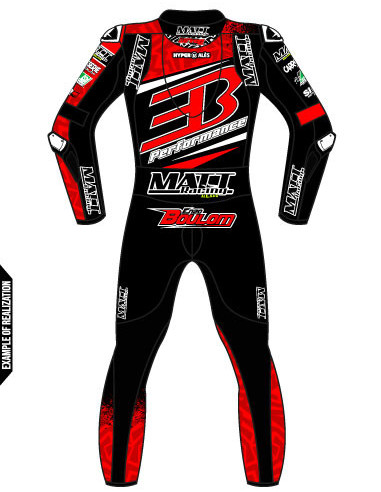 Motorcycle suit in cowhide or kangaroo leather, customizable, airbag and integrated airbag compatible. FFM FIM approved