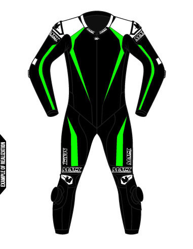 Motorcycle suit in cowhide or kangaroo leather, customizable, airbag and integrated airbag compatible. FFM FIM approved
