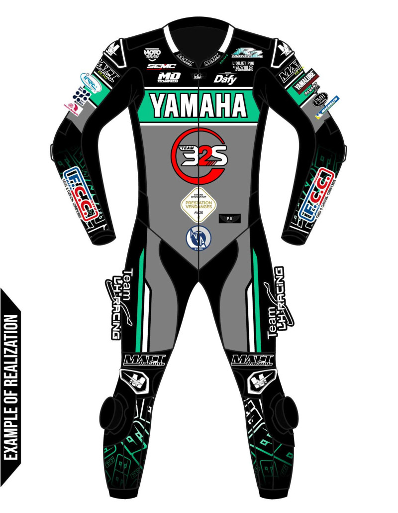 Motorcycle suit in cowhide or kangaroo leather, customizable, airbag and integrated airbag compatible. FFM FIM approved