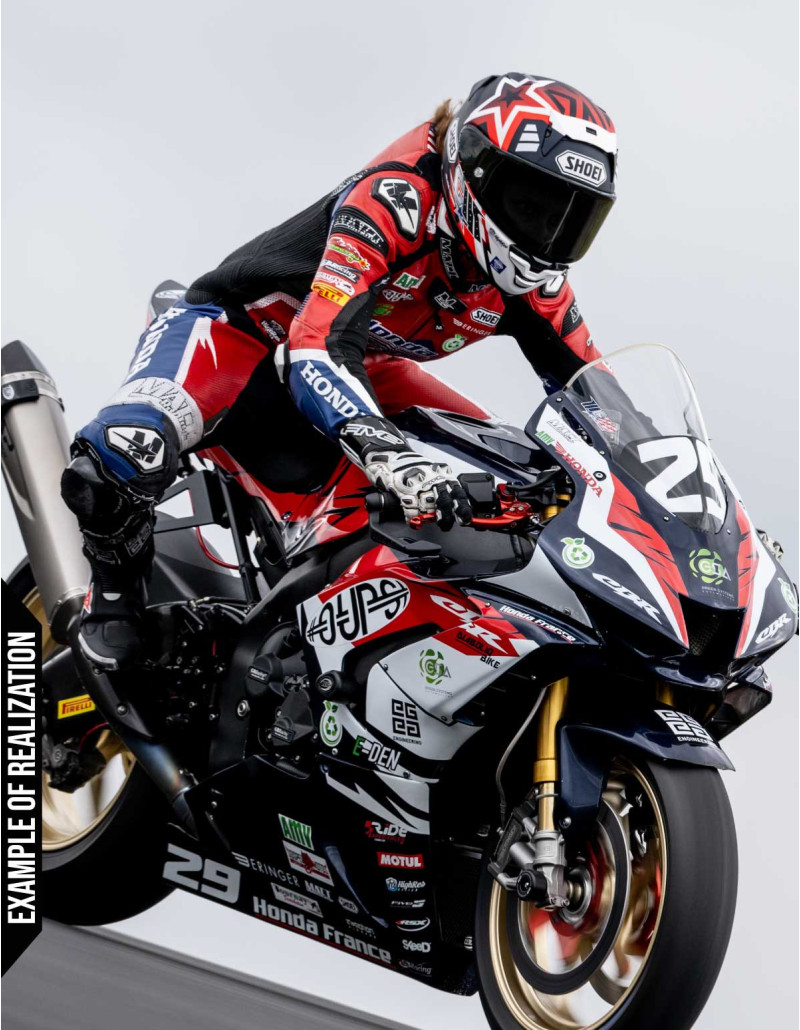 Motorcycle suit in cowhide or kangaroo leather, customizable, airbag and integrated airbag compatible. FFM FIM approved