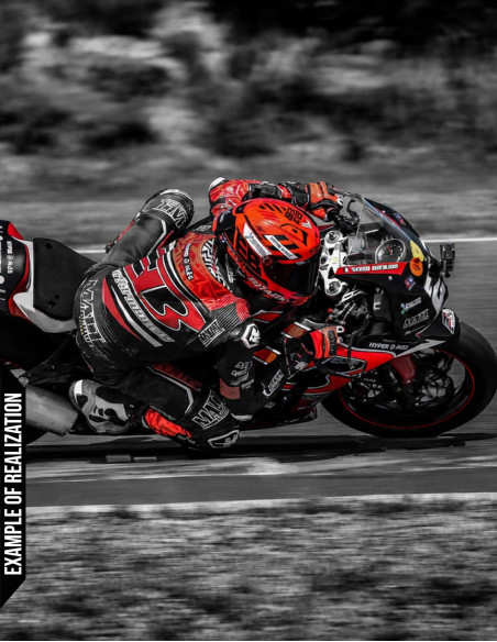 Combinaison moto en cuir de vache ou en cuir de kangourou, personnalisable, compatible airbag et airbag intégré. Validé FFM FIM