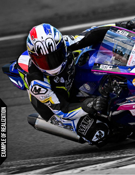 Custom-made, customizable women's leather motorcycle suit, airbag-compatible and with a built-in airbag. FIM FFM