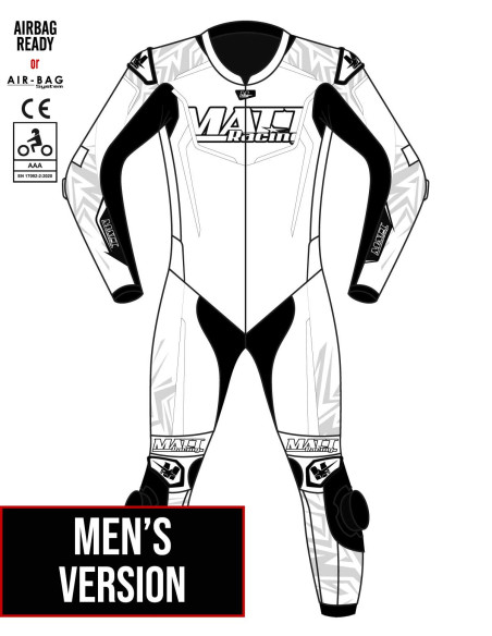 Combinaison moto en cuir de vache ou en cuir de kangourou, personnalisable, compatible airbag et airbag intégré. Validé FFM FIM