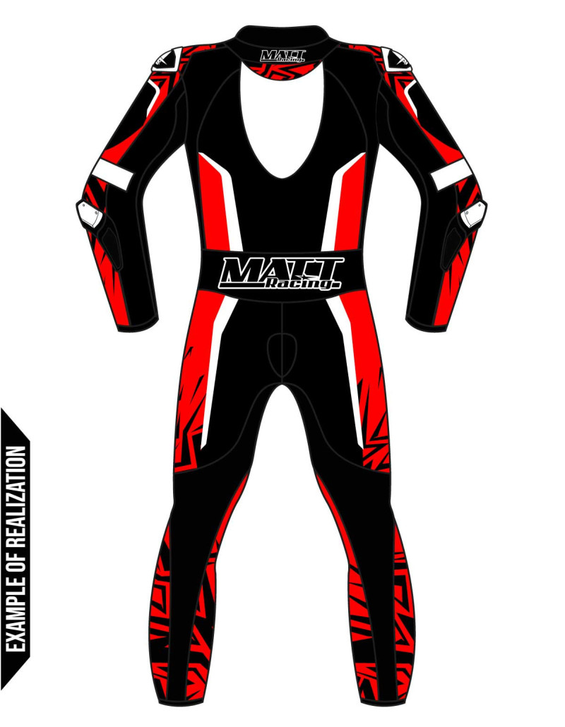 Customizable motorcycle suit made of cowhide or kangaroo leather, airbag-compatible. FIM certified