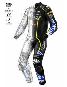 Custom-made, customizable women's leather motorcycle suit, airbag-compatible with an integrated airbag. FIM FFM-approved