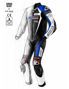 Customizable, made-to-measure leather motorcycle suit, airbag-ready for In&Motion and TechAir, with integrated Helite airbag