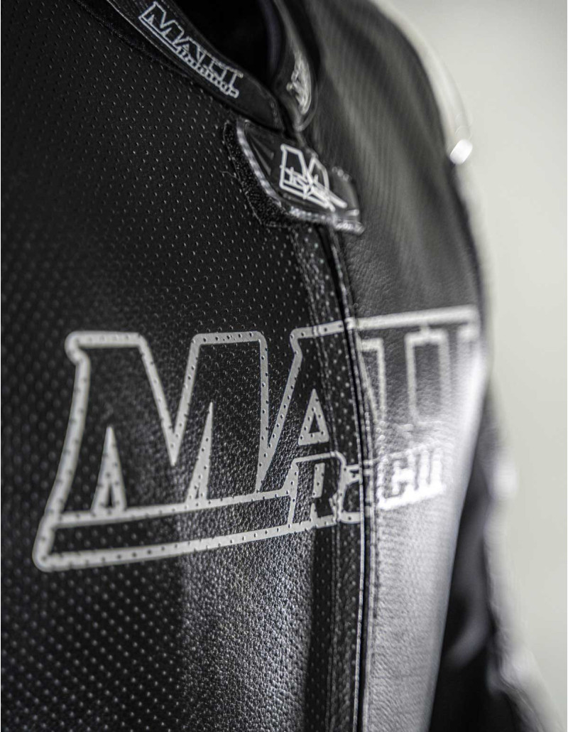 Combinaison moto en cuir pour route et circuit noir normé CE AAA airbag ready in&motion et techair alpinestars et helite intégré