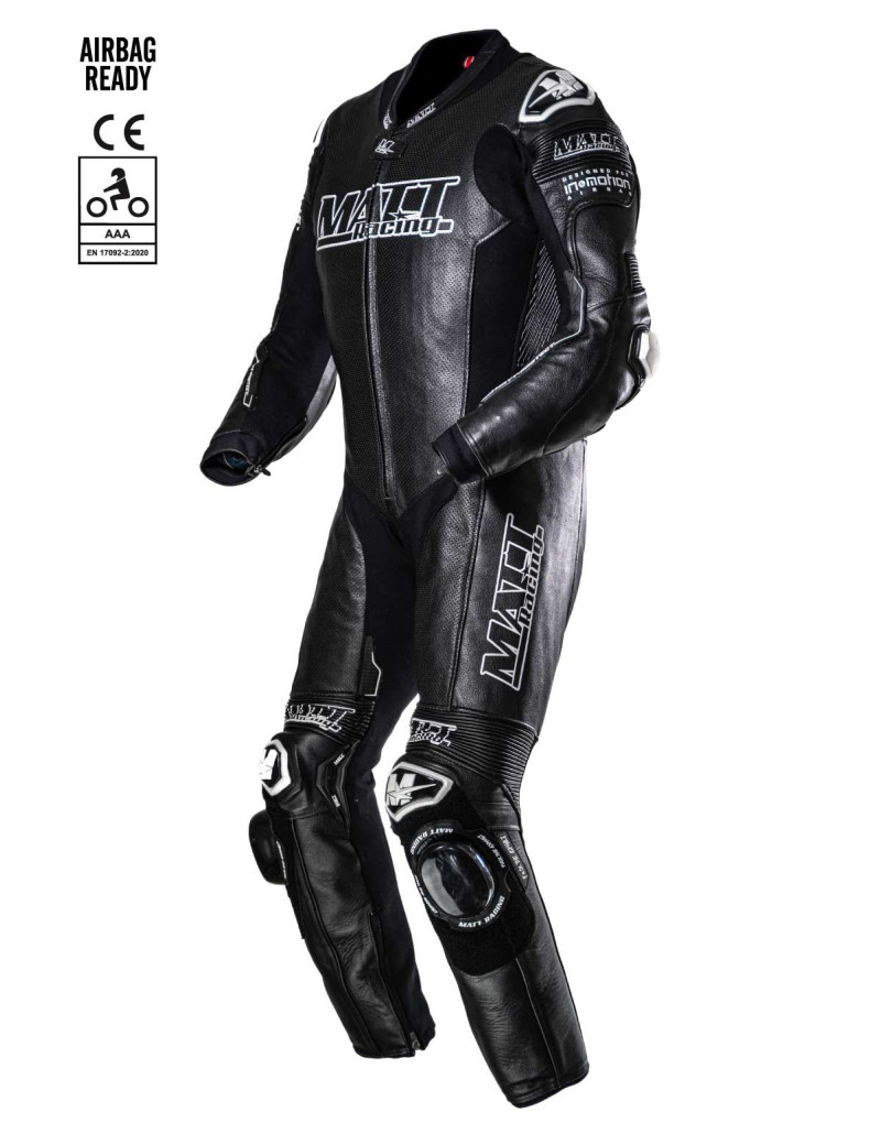 Combinaison moto cuir noir pour route et piste, normé CE AAA, compatible airbags in&motion, Alpinestars TechAir, Helite