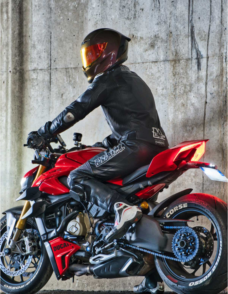 Combinaison de moto en cuir noire en 2 pièces, pour route et piste, certifiée CE AAA, compatible airbags in&motion et TechAir