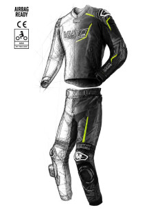 Custom 2-piece motorcycle suit made of cowhide or kangaroo leather, customizable, compatible with the in&motion airbag