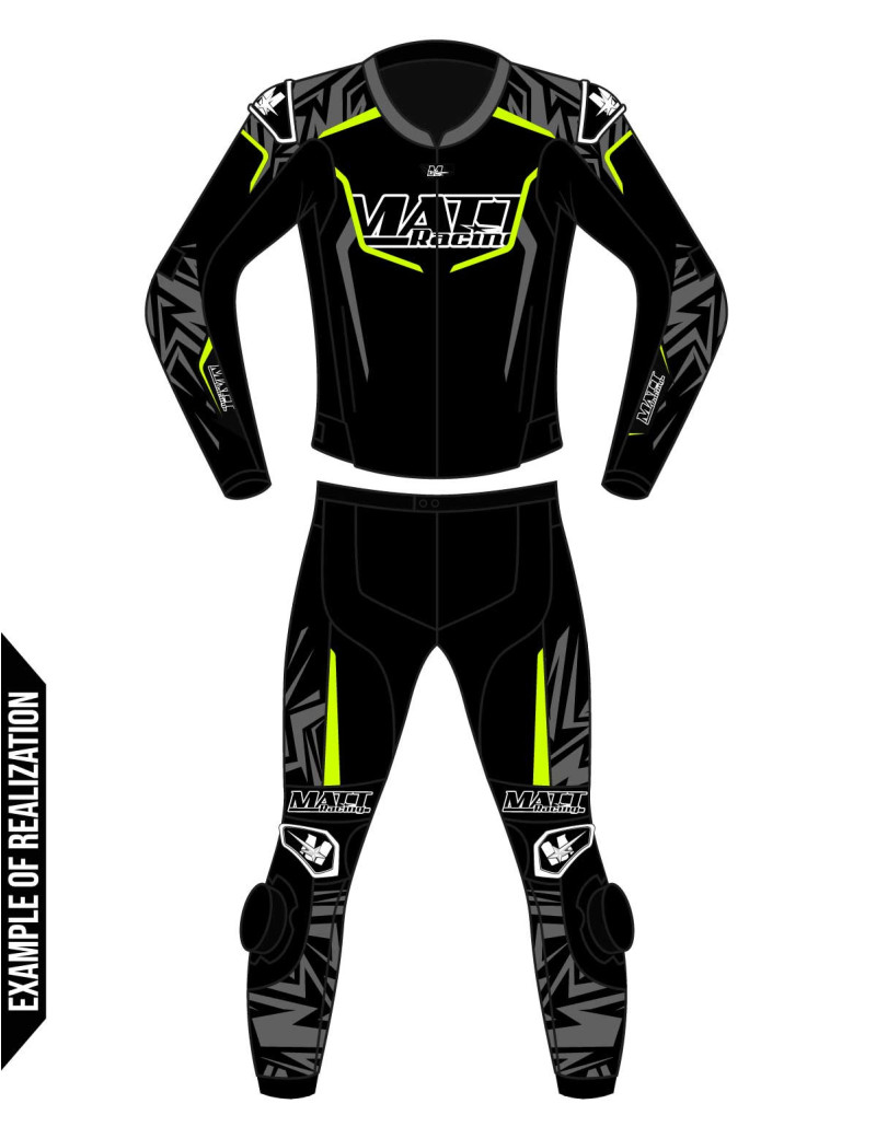 Custom 2-piece motorcycle suit made of cowhide or kangaroo leather, customizable, compatible with the in&motion airbag