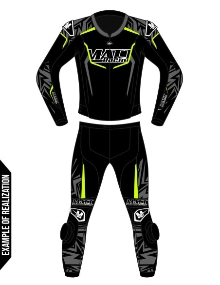 Custom 2-piece motorcycle suit made of cowhide or kangaroo leather, customizable, compatible with the in&motion airbag