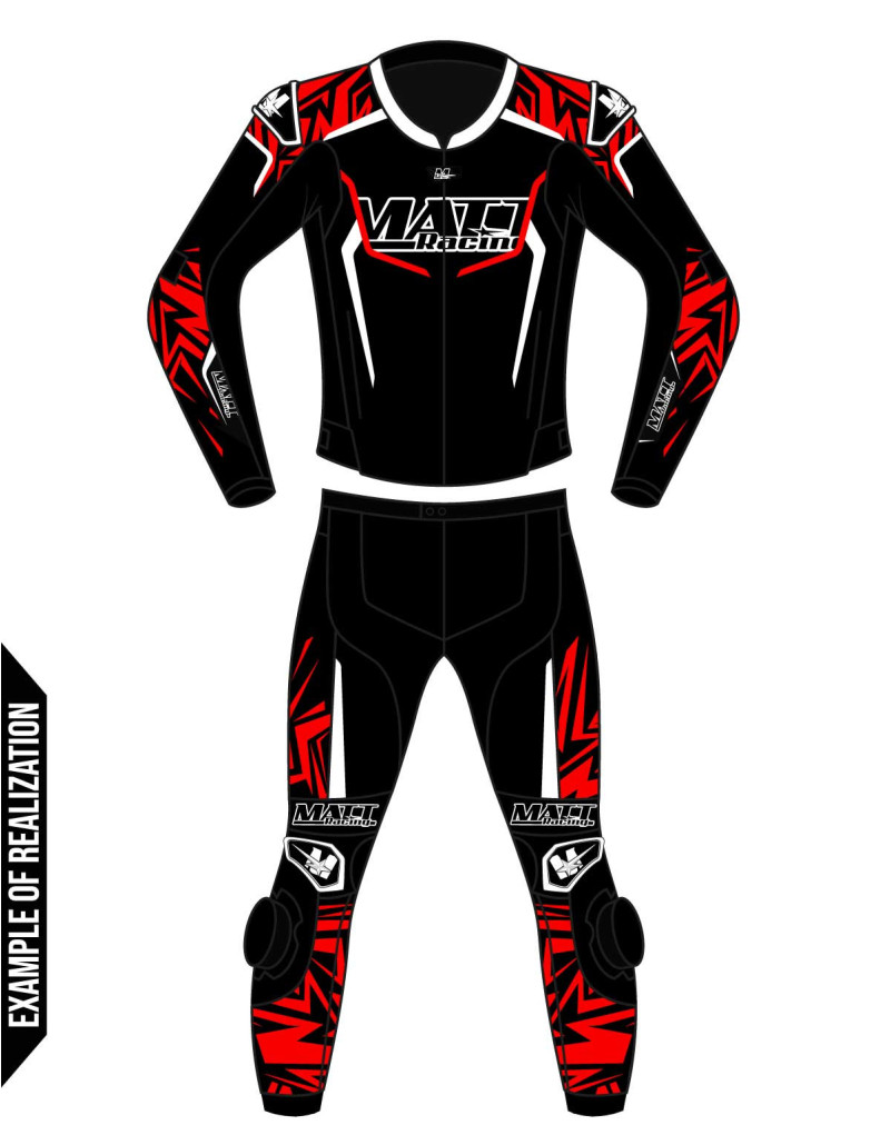 Custom 2-piece motorcycle suit made of cowhide or kangaroo leather, customizable, compatible with the in&motion airbag