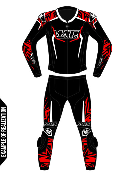 Custom 2-piece motorcycle suit made of cowhide or kangaroo leather, customizable, compatible with the in&motion airbag