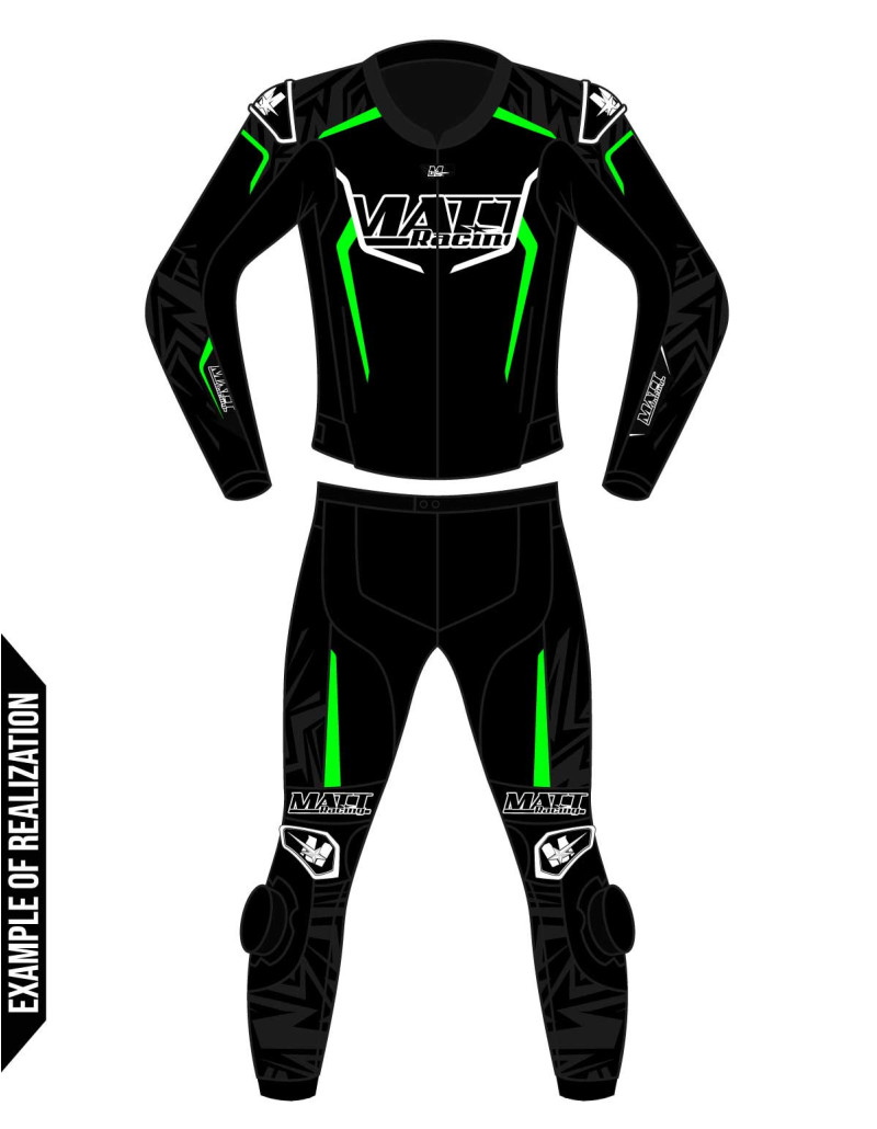 Custom 2-piece motorcycle suit made of cowhide or kangaroo leather, customizable, compatible with the in&motion airbag