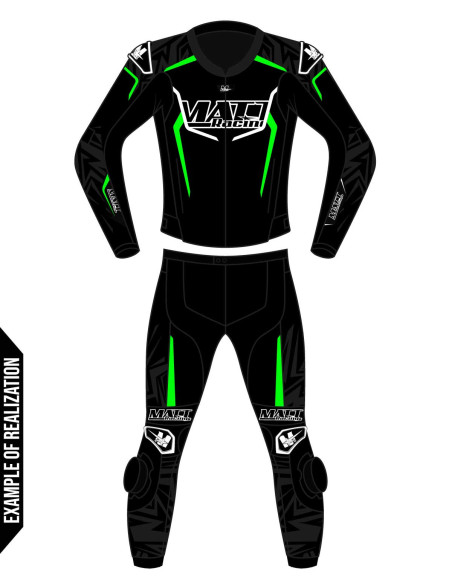 Custom 2-piece motorcycle suit made of cowhide or kangaroo leather, customizable, compatible with the in&motion airbag