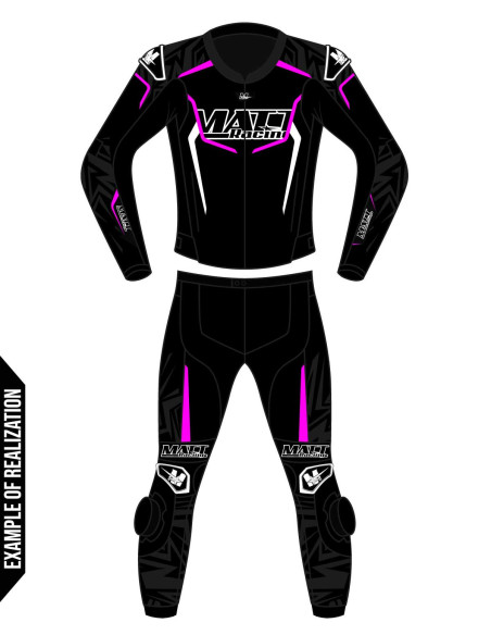 Custom 2-piece motorcycle suit made of cowhide or kangaroo leather, customizable, compatible with the in&motion airbag