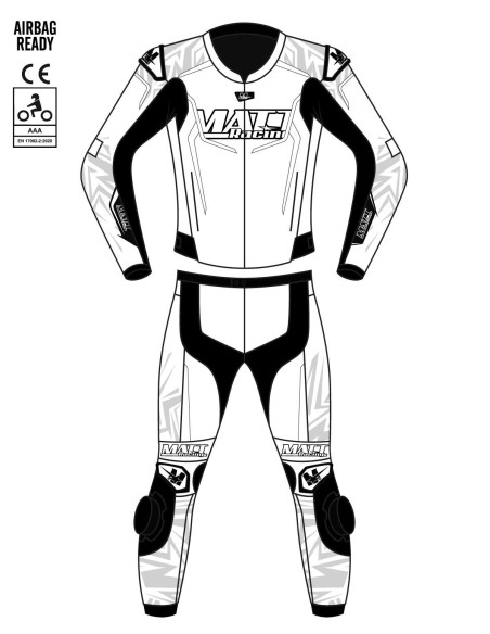 Custom 2-piece motorcycle suit made of cowhide or kangaroo leather, customizable, compatible with the in&motion airbag