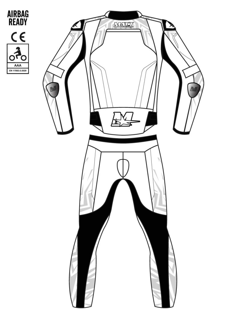 Custom 2-piece motorcycle suit made of cowhide or kangaroo leather, customizable, compatible with the in&motion airbag