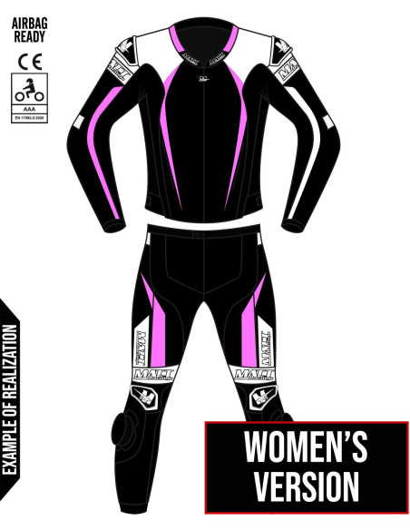 Combinaison moto 2 pièces pour femme, personnalisable, sur mesure, compatible airbag in&motion et tech-air
