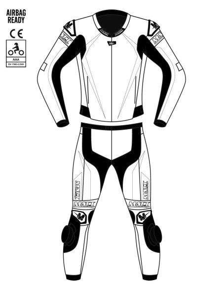 2-piece motorcycle suit made of cowhide or kangaroo leather, customizable, compatible with in&motion and Tech-Air airbags