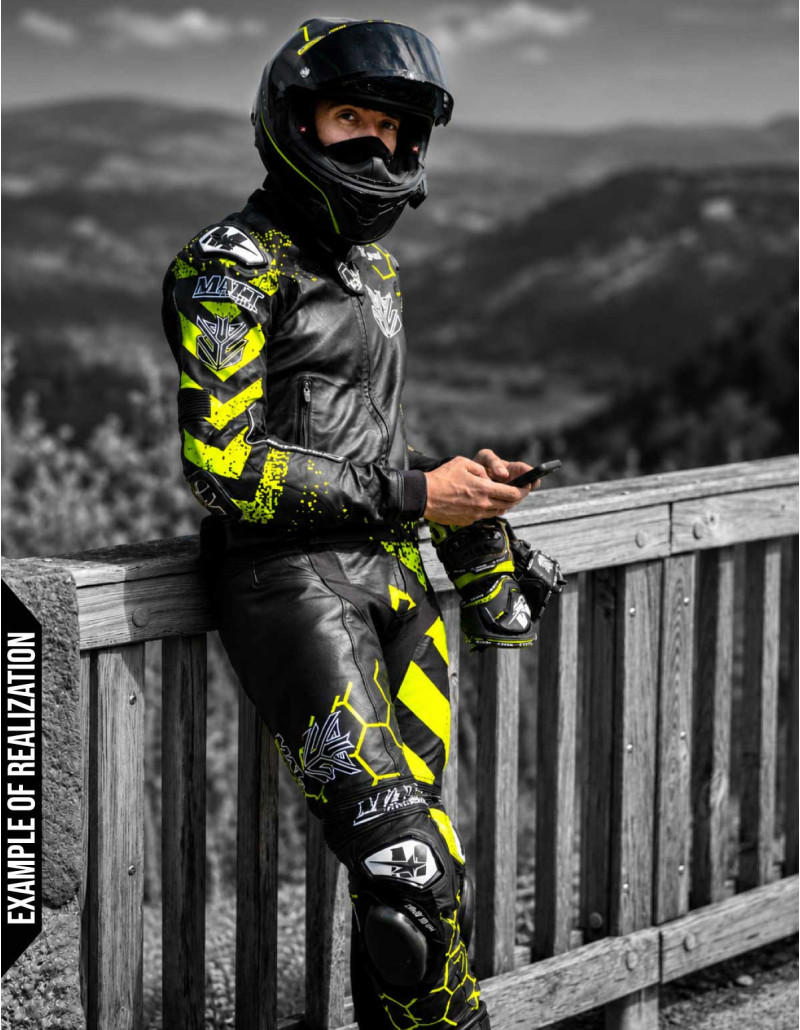 Motorcycle suit in cowhide or kangaroo leather, customizable, airbag compatible in&motion