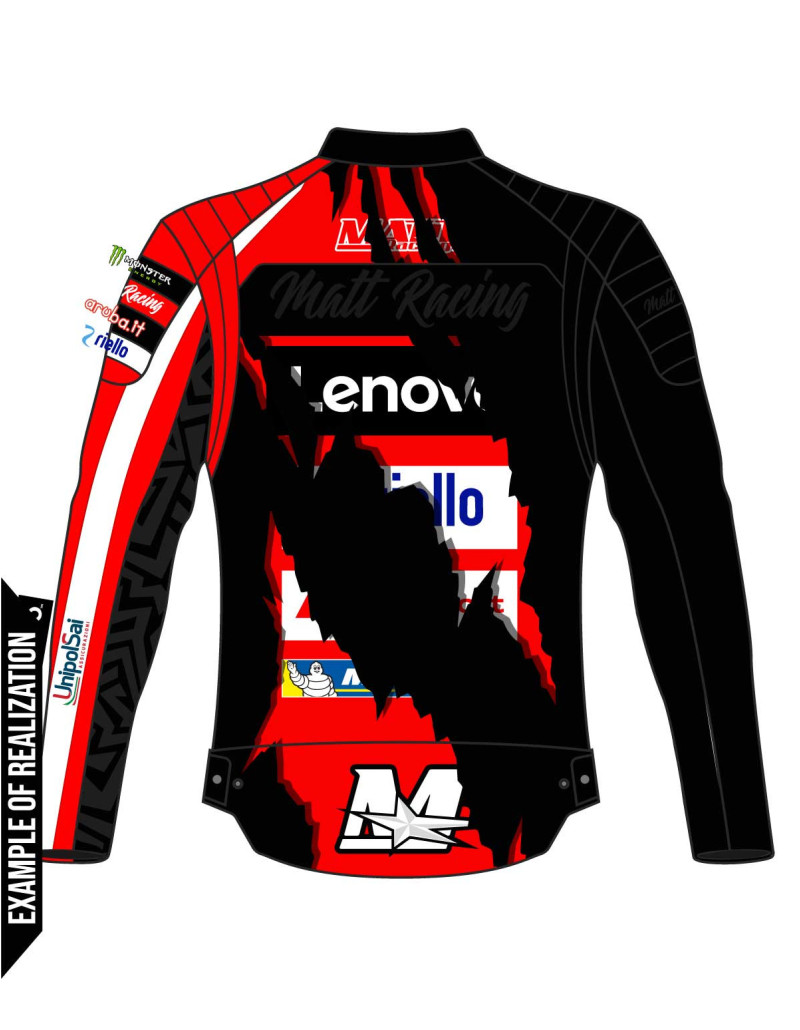 croquis d'un blouson moto vintage matt racing personnalis" ducati marc marquez 2026