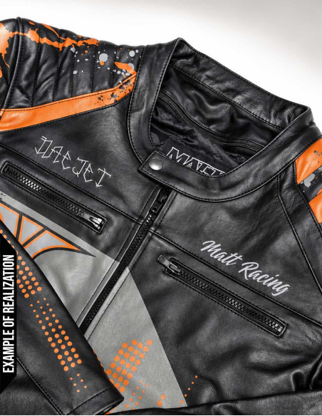 col d'une veste blouson moto personnalisable matt racing avec esprit vintage