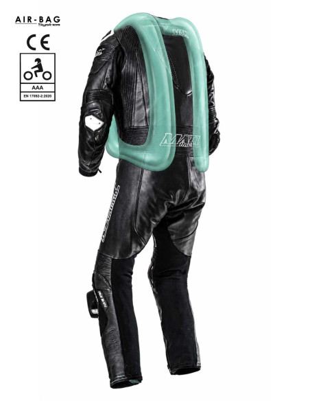 combinaison moto en cuir noir avec airbag intégré helite avec declanchement electronique ffm fim dorna AMA